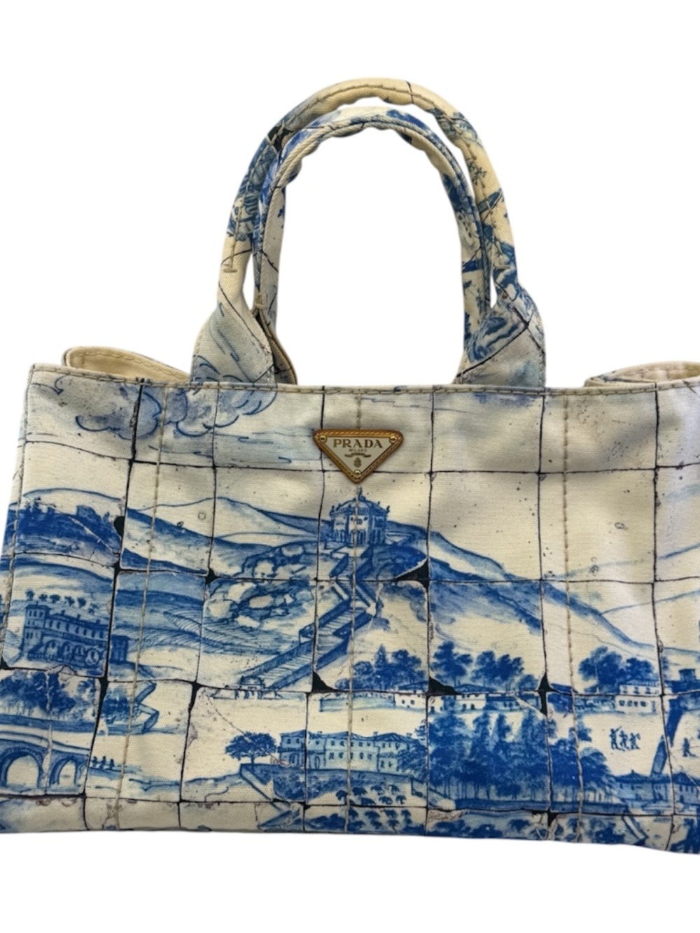 Authentic Prada Canapa Azulejos Large Canvas Tote bag - Picture 5 of 16